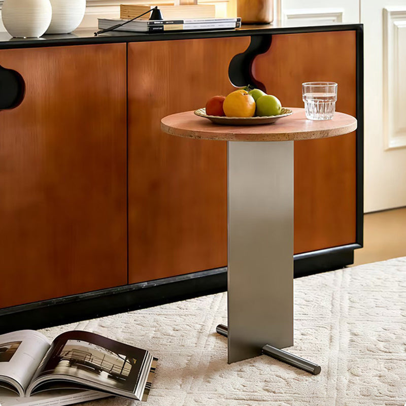 Travertine Round Side Table