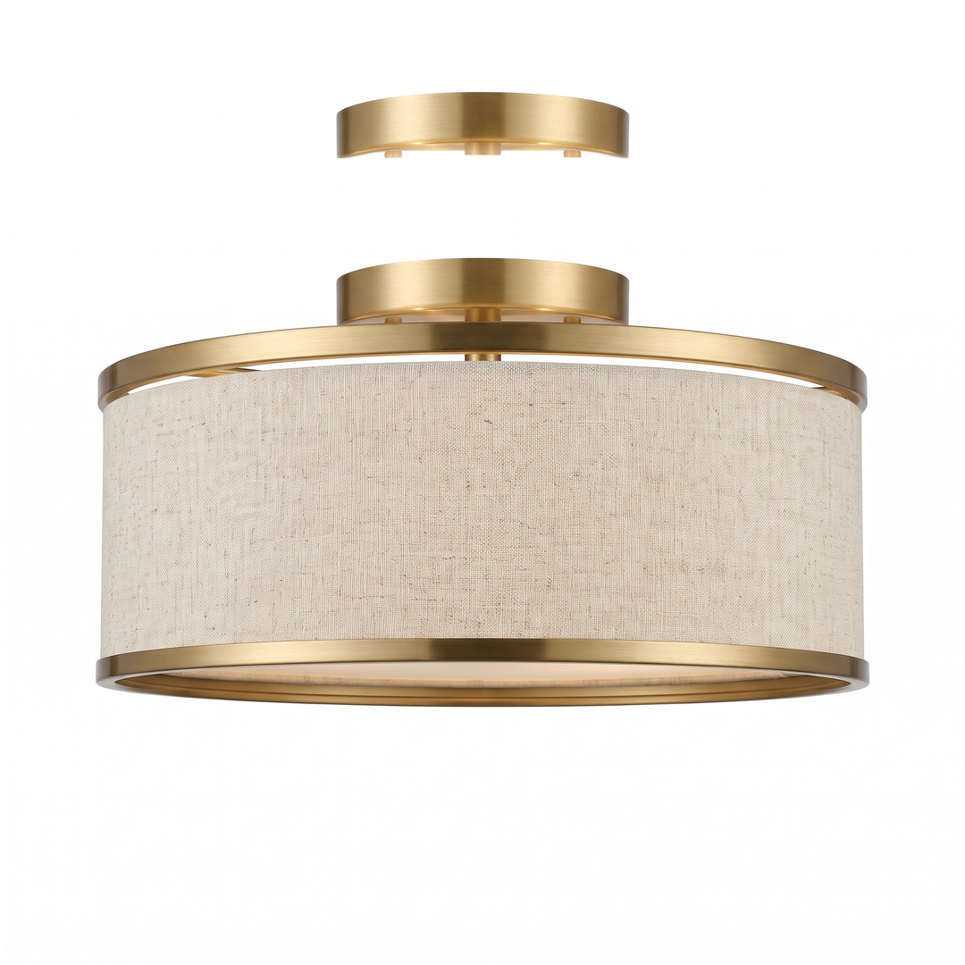 Linen Drum Semi-Flush Light