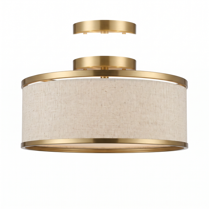 Linen Drum Semi-Flush Light