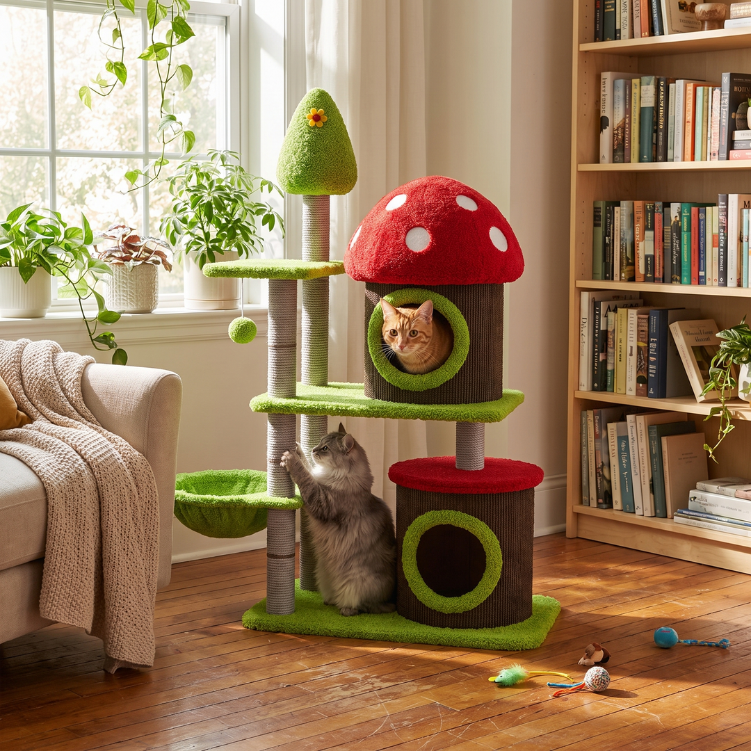 Mushroom Cat Tree &amp; Condo - lifestyle