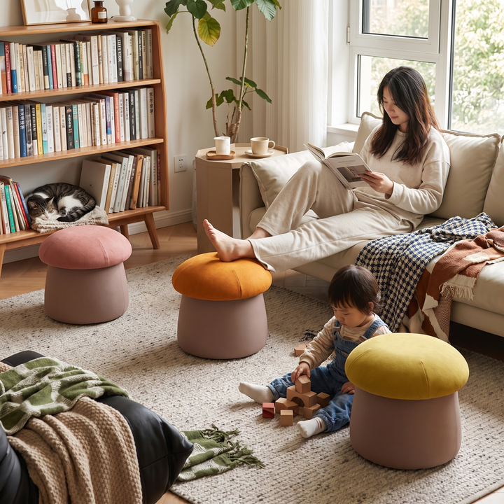 Mushroom Velvet Low Stool - lifestyle