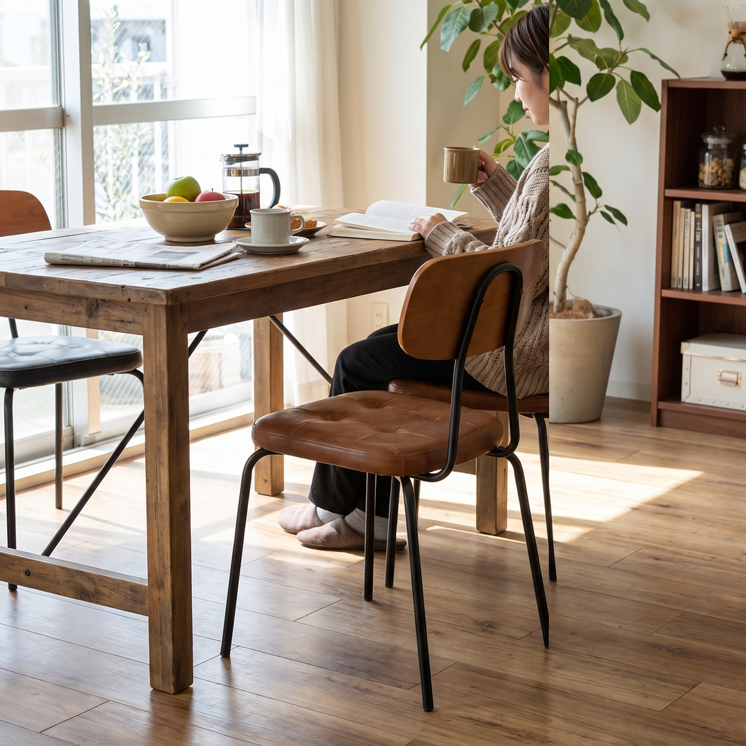 Curved Leather Dining Chair - lifestyle