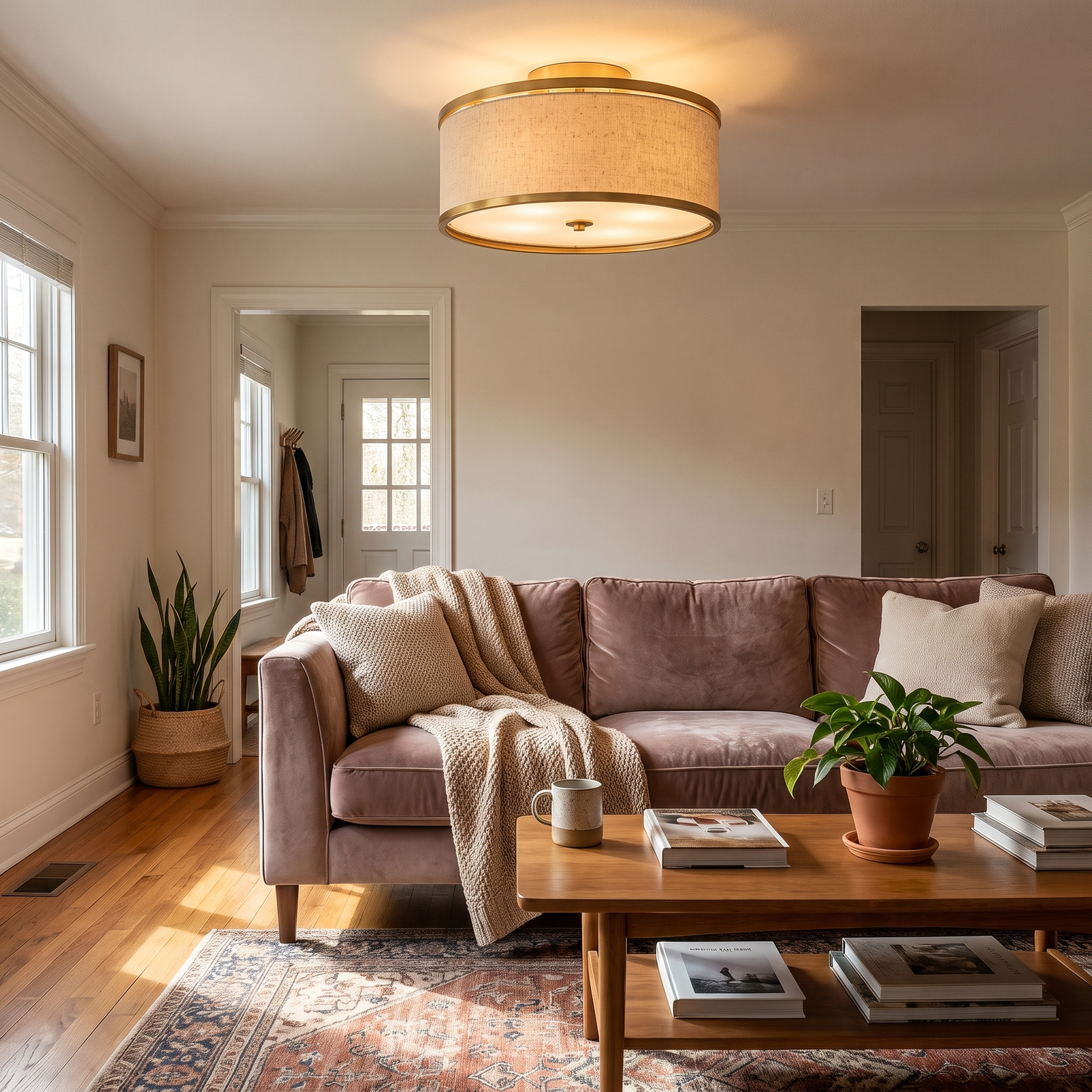 Linen Drum Semi-Flush Light - lifestyle