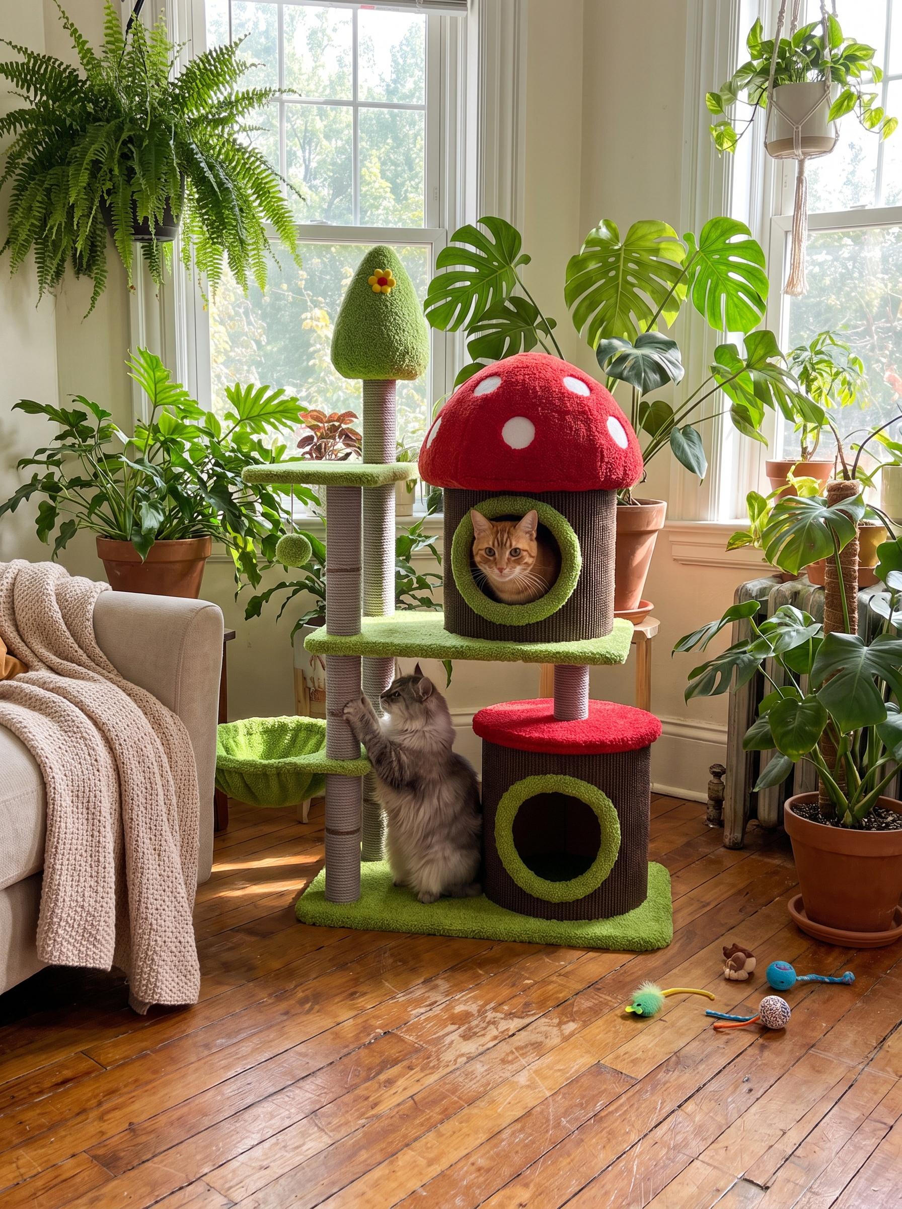 Mushroom Grove Cat Tree with 3 Condos lifestyle image 1