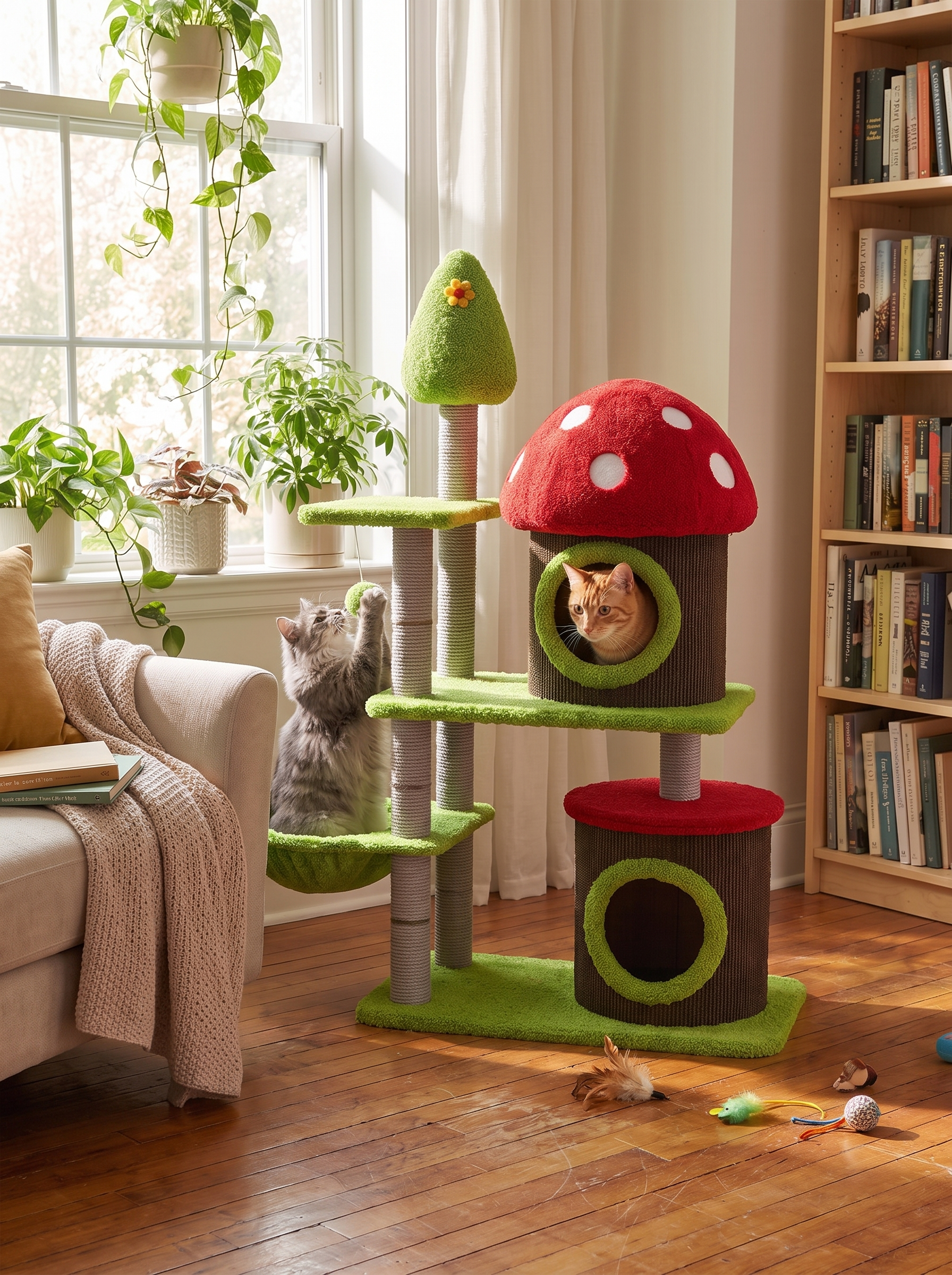 Mushroom Grove Cat Tree with 3 Condos lifestyle image 3