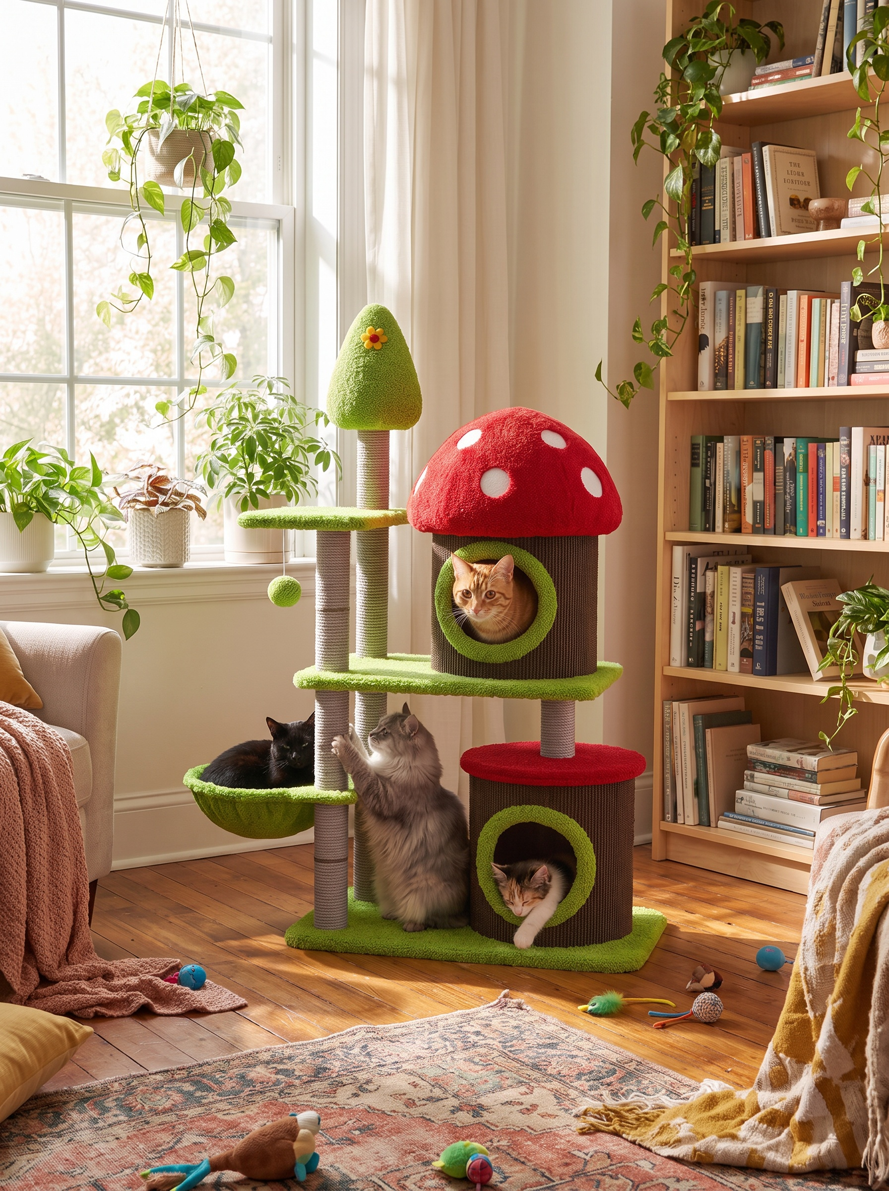 Mushroom Grove Cat Tree with 3 Condos lifestyle image 2
