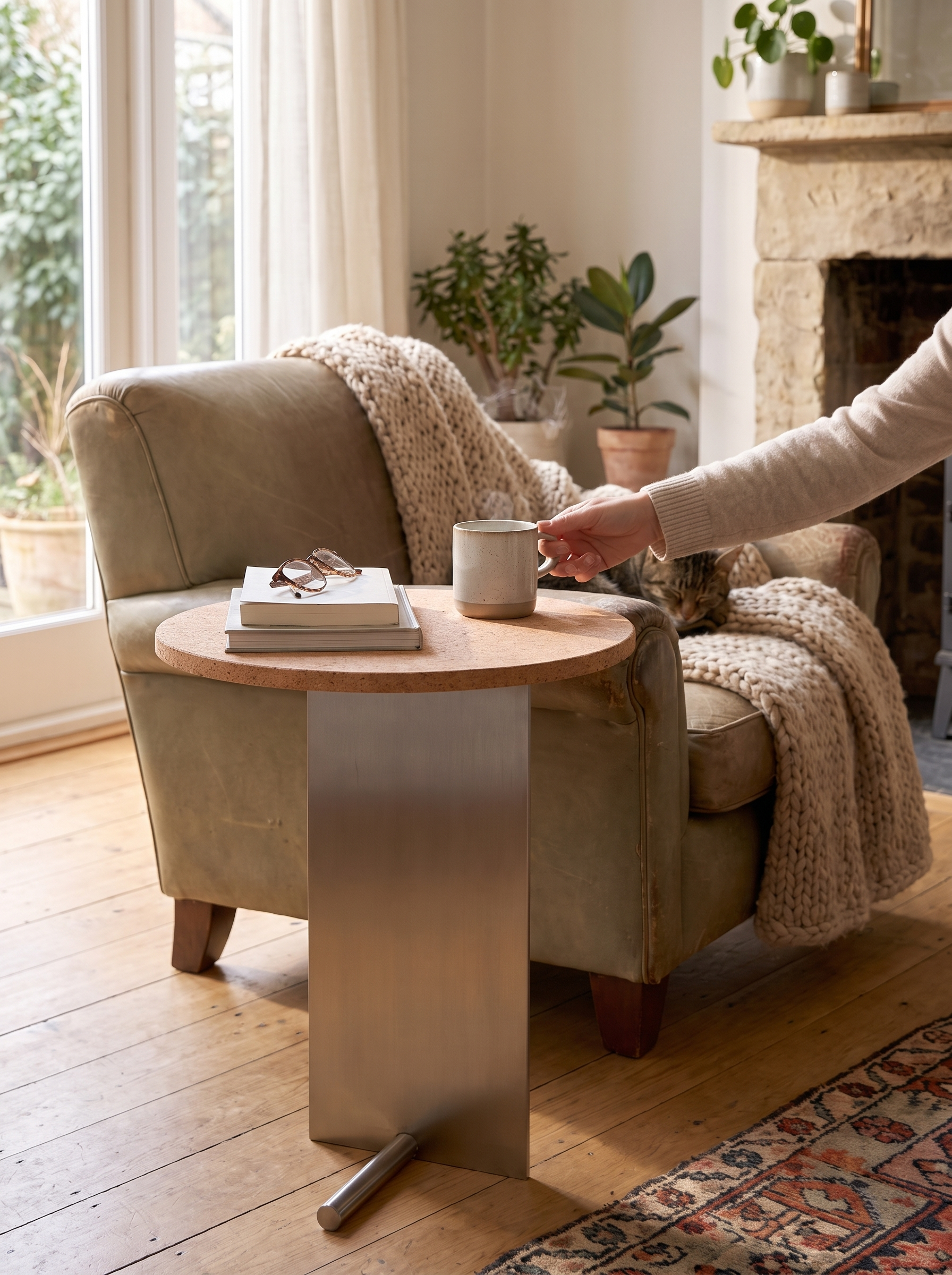 Terra Travertine Side Table lifestyle image 1